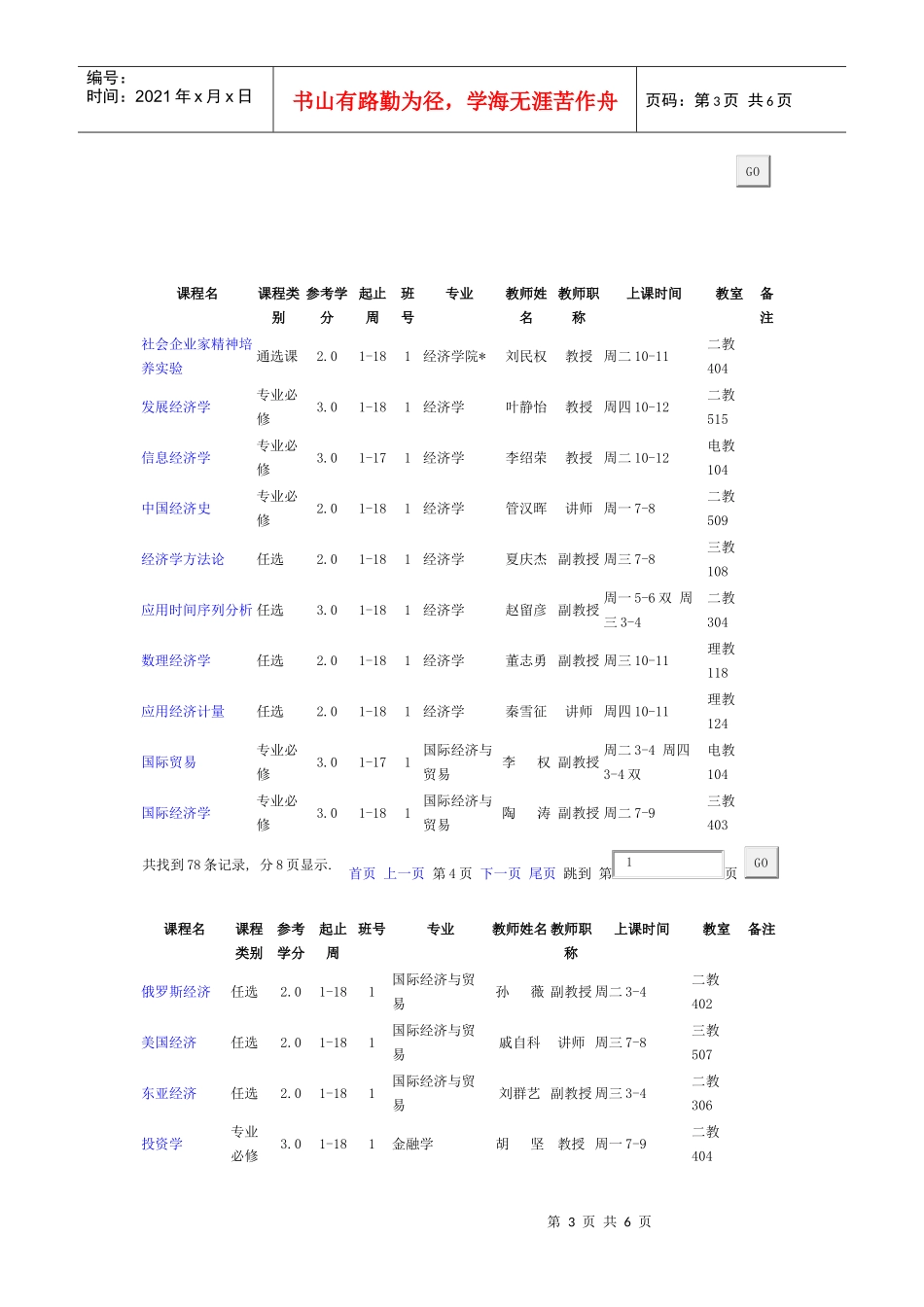北京大学经济学院10秋课程表_第3页