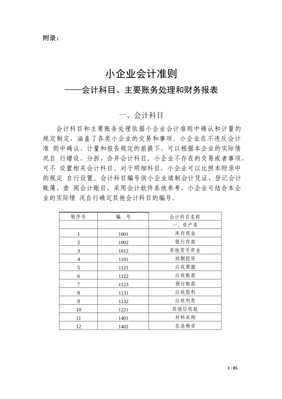 会计科目、主要账务处理和财务报表(DOCX 85页)_第1页