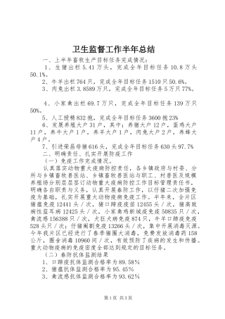 卫生监督工作半年总结