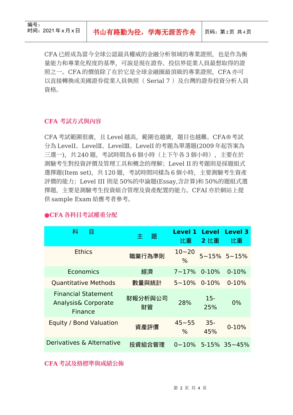 国际特许财务分析师CFA证照简介_第2页