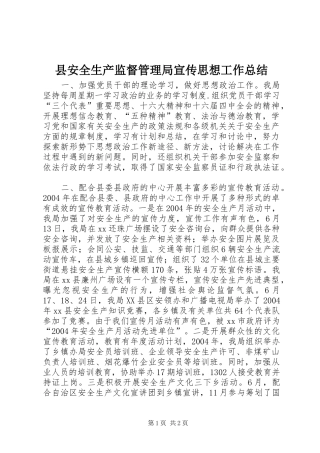 县安全生产监督管理局宣传思想工作总结