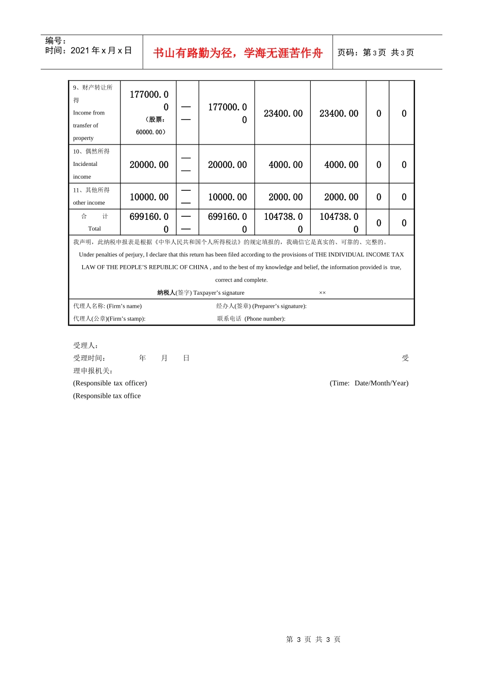 个人所得税纳税申报表（填写样例）_第3页