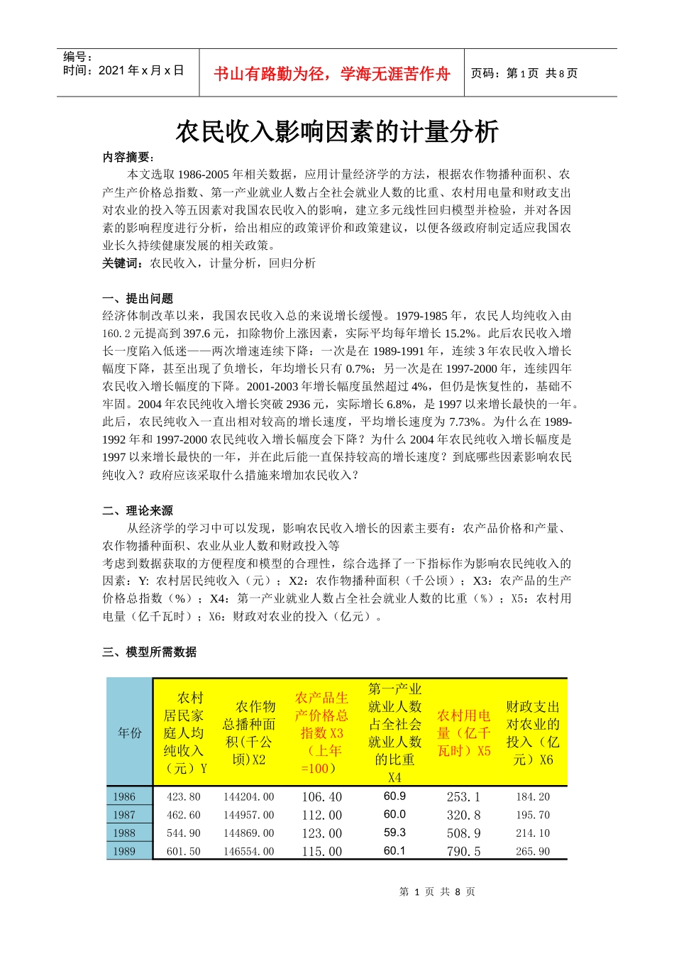 计量经济学课程论文报告_第1页