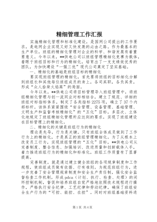 精细管理工作汇报