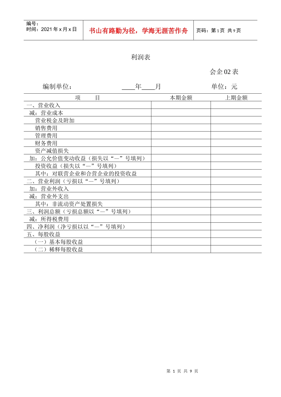 资产负债表、利润表、所有者权益变动表格式、内容_第1页
