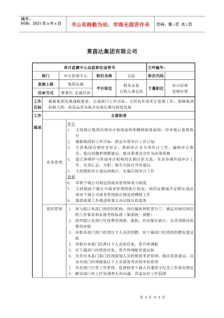 莱茵达公司审计监察中心总监职位说明书