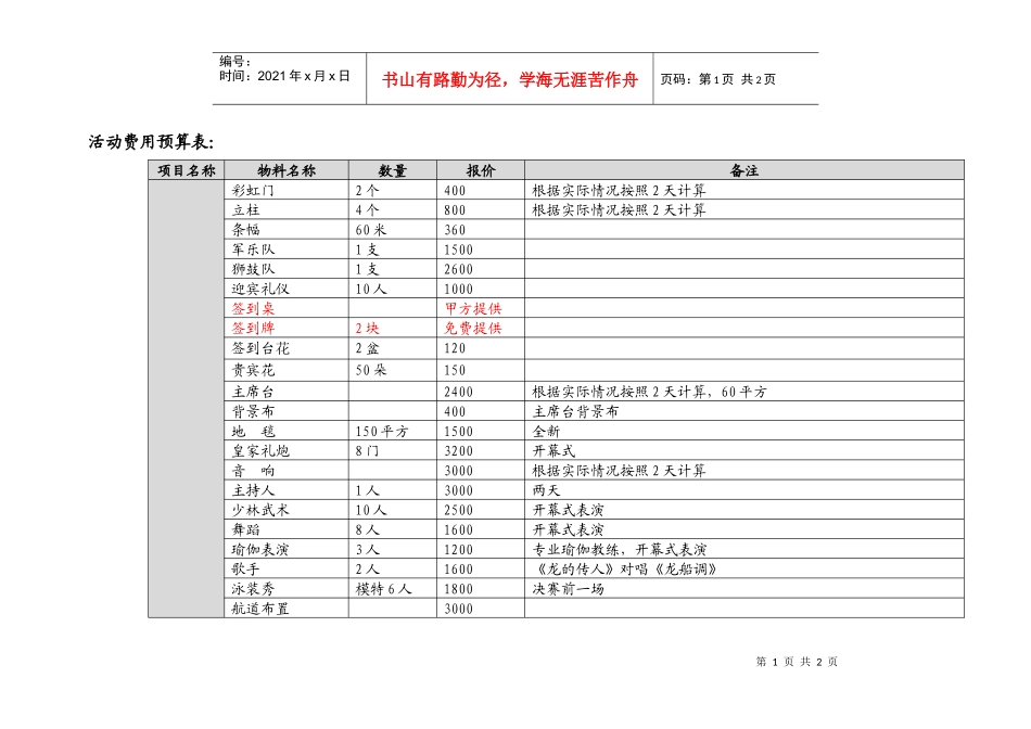 活动费用预算表_第1页