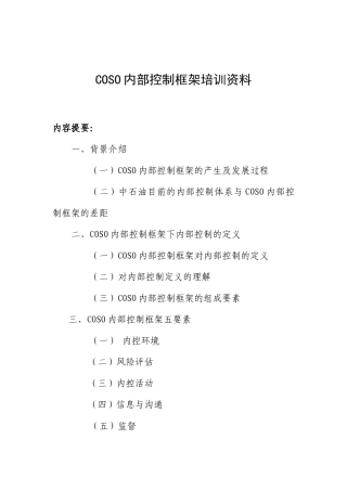 中石油COSO内部控制框架培训资料