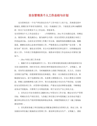 安全管理员个人工作总结与计划 