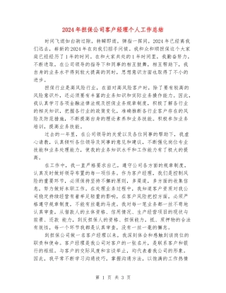 2024年担保公司客户经理个人工作总结