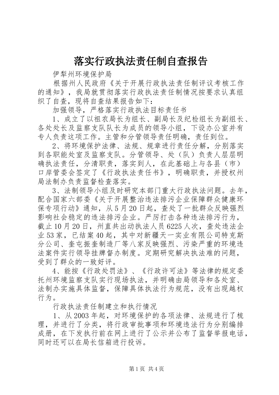 落实行政执法责任制自查报告_第1页