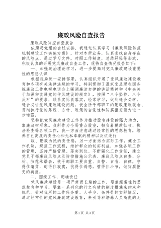 廉政风险自查报告