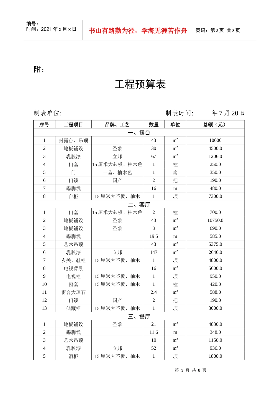 房屋装修合同及预算清单_第3页