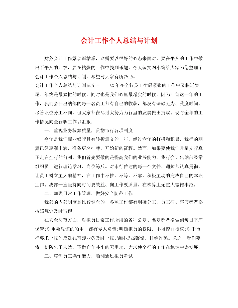 会计工作个人总结与计划 _第1页