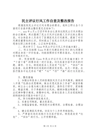 民主评议行风工作自查及整改报告