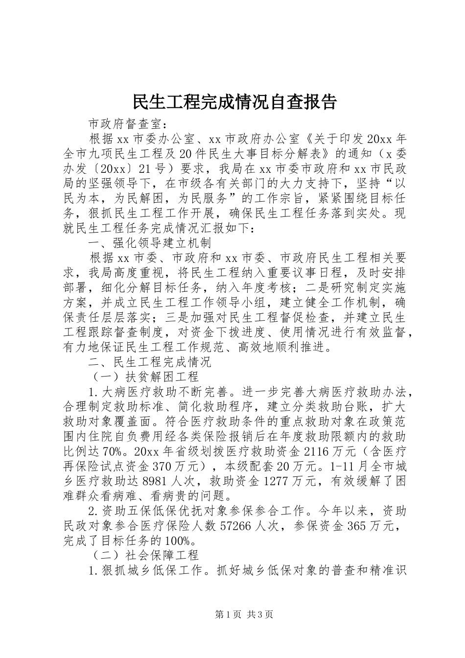 民生工程完成情况自查报告_第1页