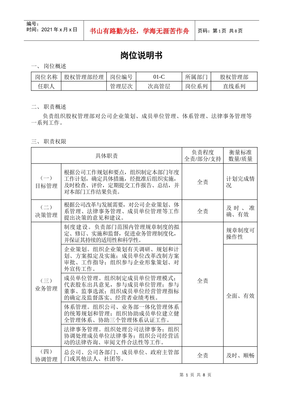 股权管理部岗位职责_第1页