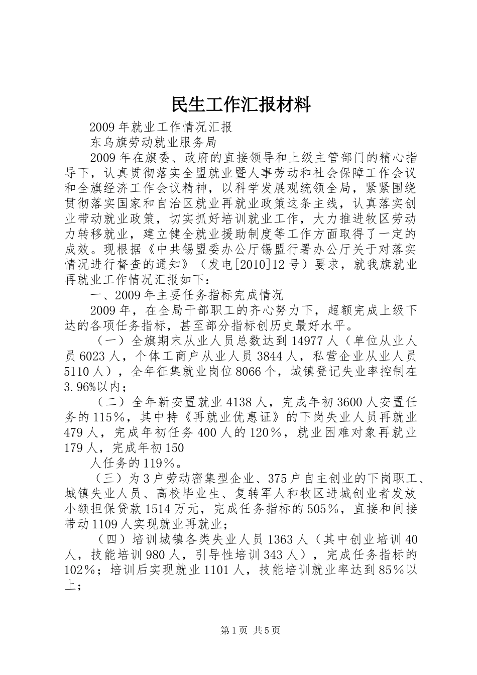 民生工作汇报材料_第1页
