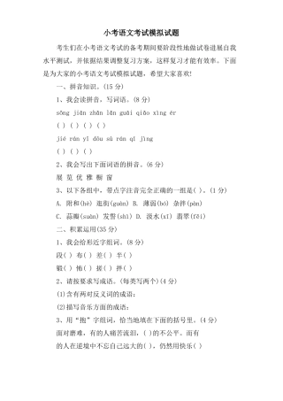 小考语文考试模拟试题