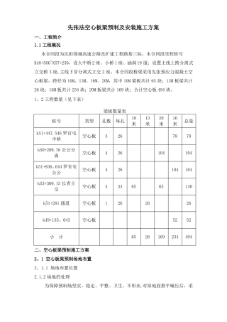 先张法空心板梁预制及安装施工方案