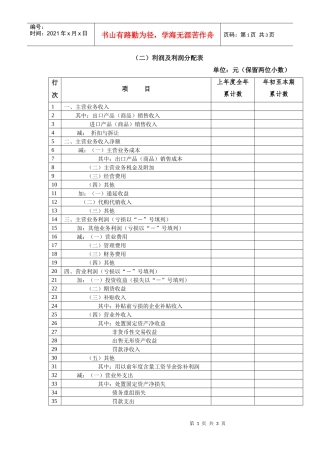 (二)利润及利润分配表