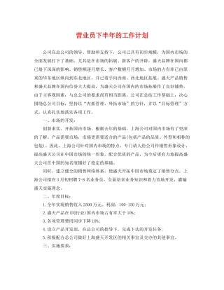 营业员下半年的工作计划 