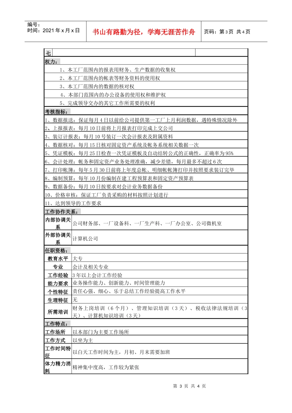 某啤酒企业分厂报表与固定资产岗会计电算化岗位说明书_第3页