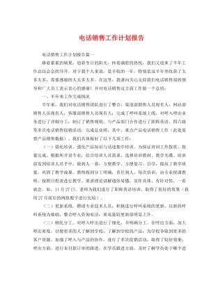 电话销售工作计划报告 