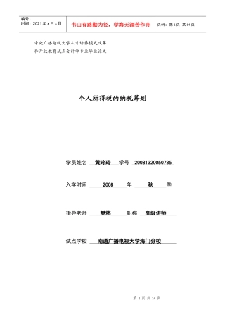 个人所得税的纳税筹划论文