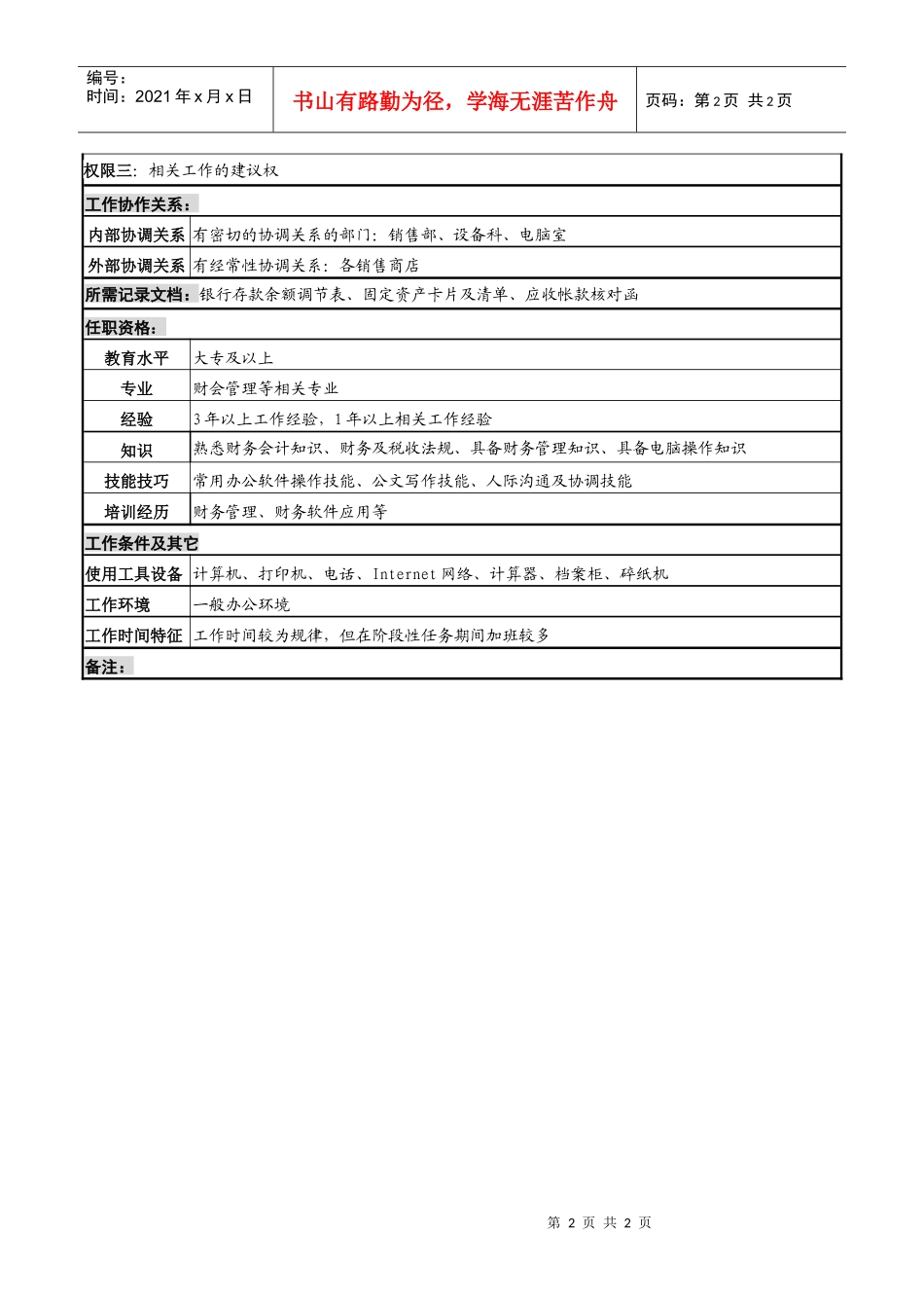 化妆品公司应收帐款、工资、固定资产核算岗岗位说明书_第2页