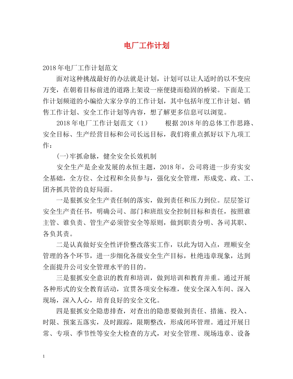 电厂工作计划 _第1页