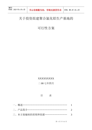 投资组建聚合氯化铝生产线方案初步设计