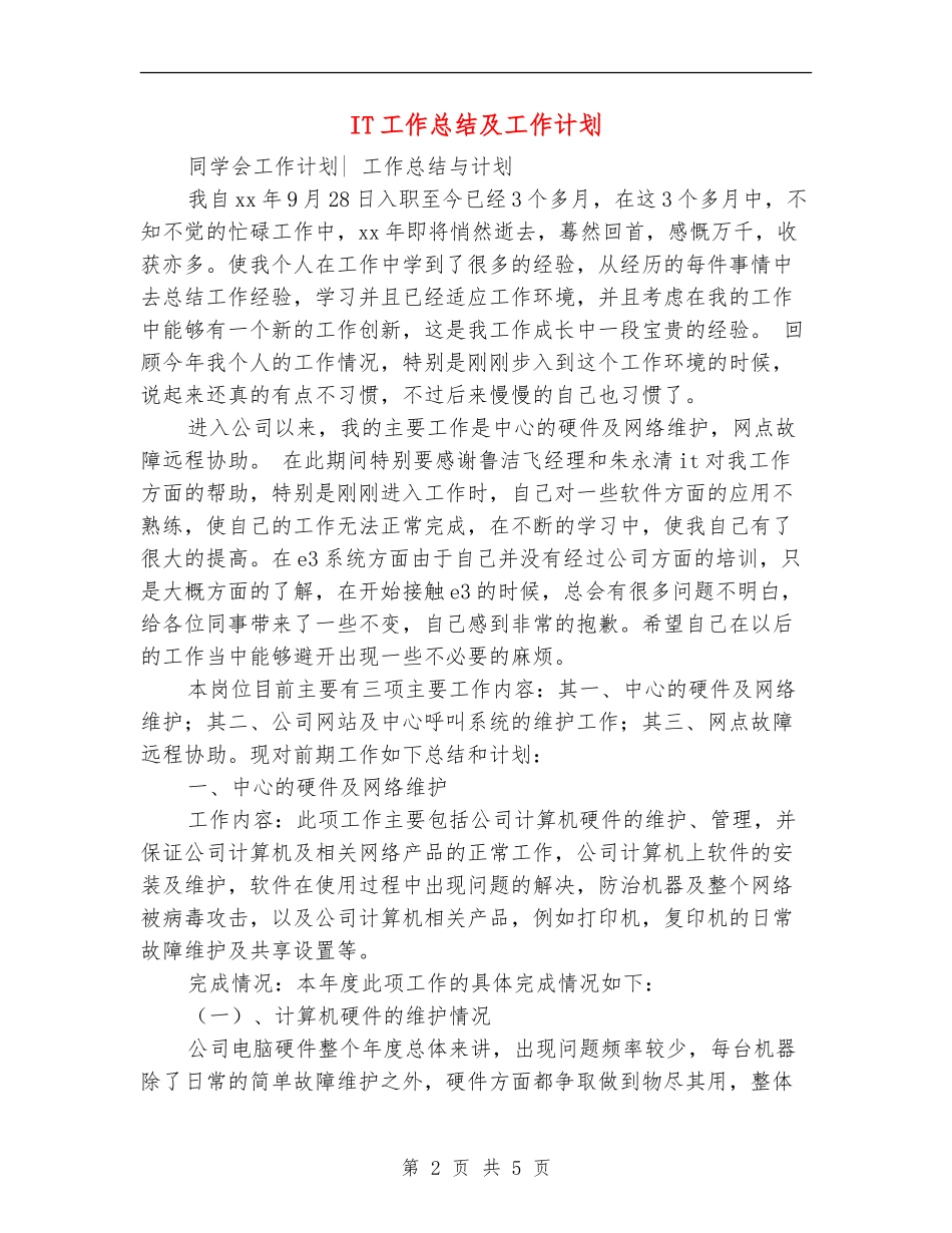 IT工作总结及工作计划_第2页