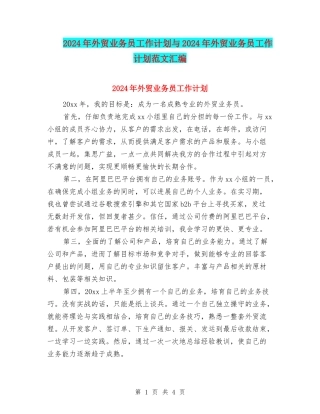 2024年外贸业务员工作计划与2024年外贸业务员工作计划范文汇编