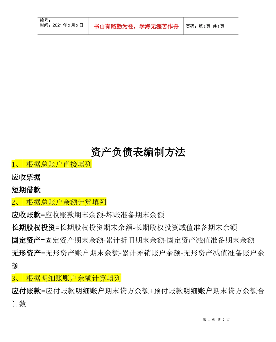 资产负债表编制方法介绍_第1页