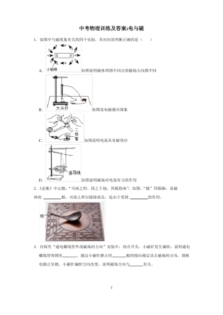 中考物理训练及答案----电与磁
