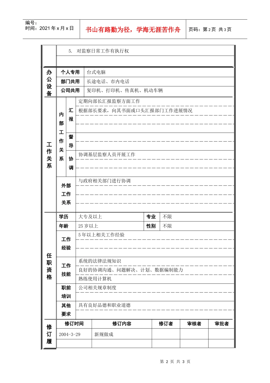 3审计监察部_监察主管_职位说明书_第2页