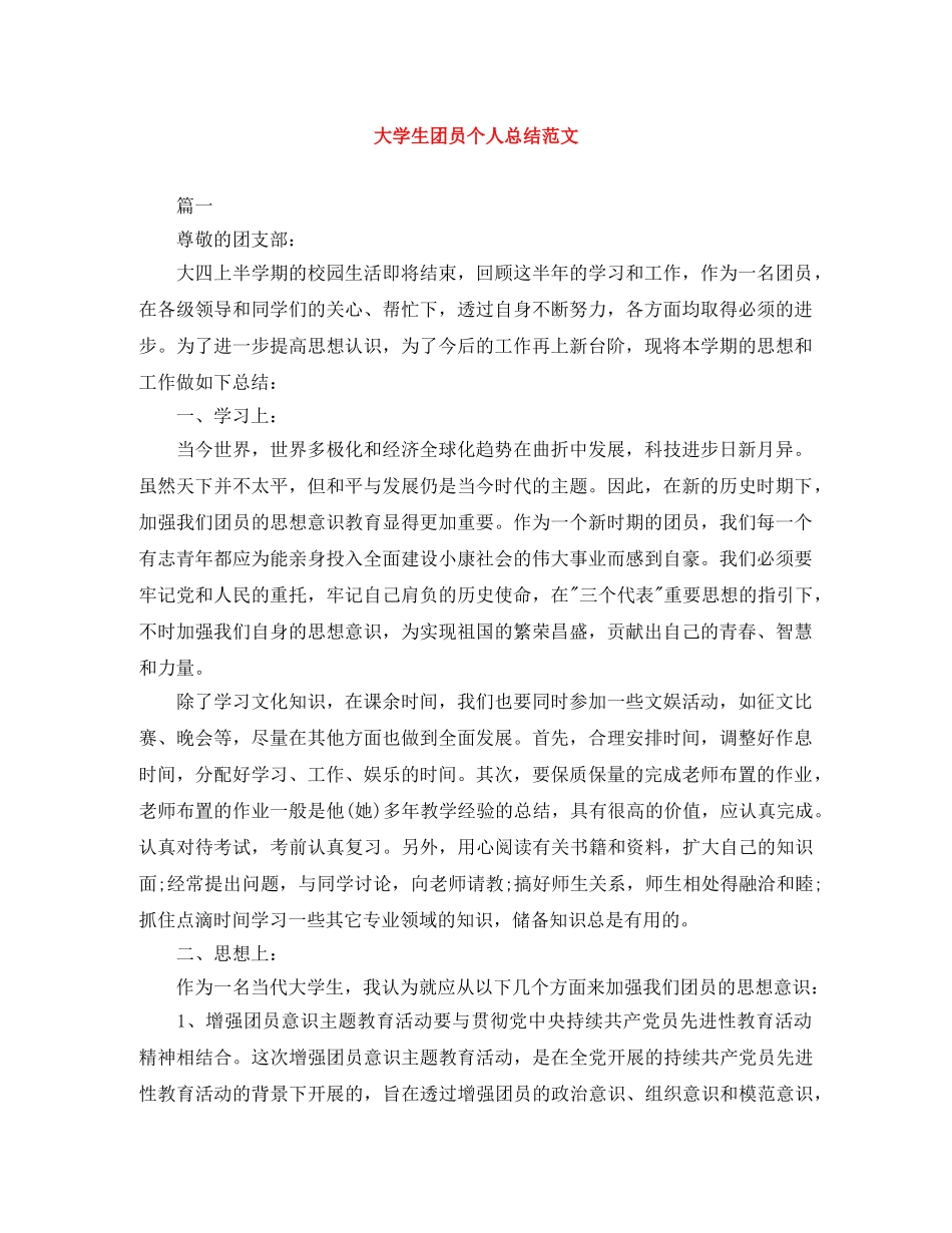 大学生团员个人总结范文 _第1页