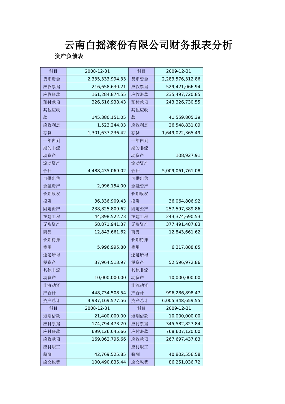 云南白摇滚份有限公司财务报表分析_第1页