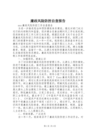 廉政风险防控自查报告