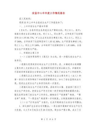 安监中心半年度工作情况报告