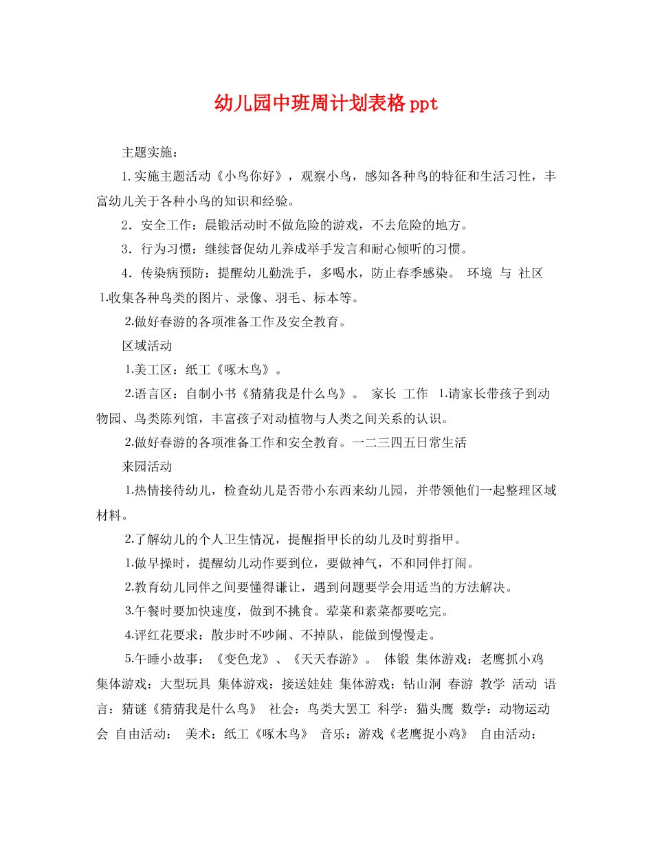 幼儿园中班周计划表格ppt _第1页