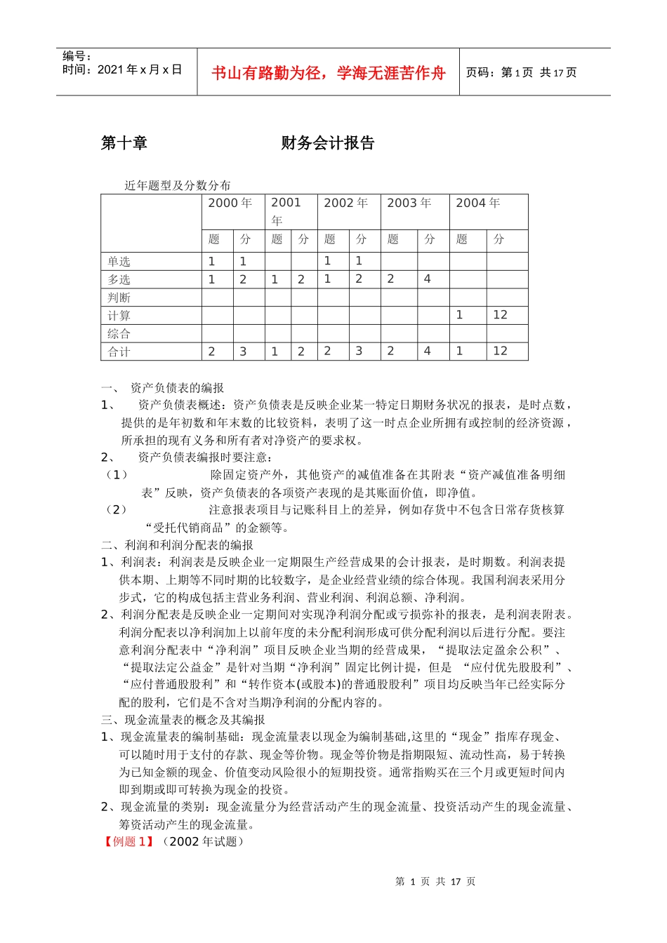 财务会计报表及所得税考题讲解_第1页