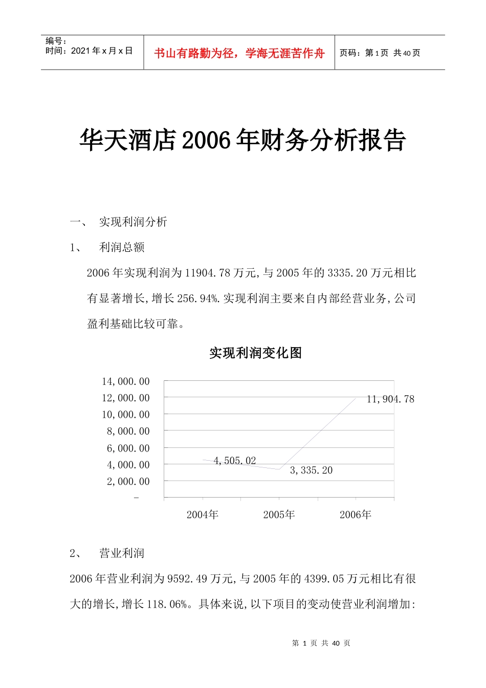 某酒店财务报告及财务管理知识分析_第1页