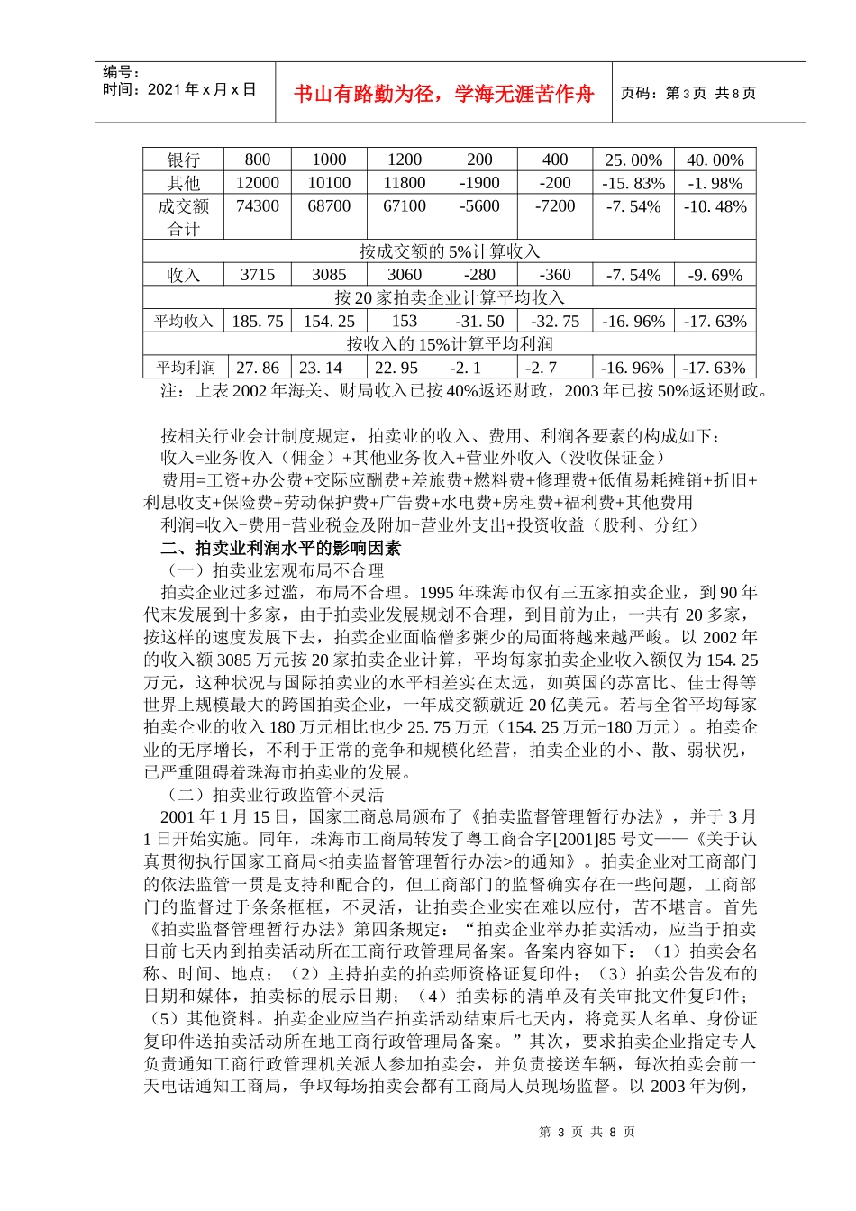 浅析拍卖业利润水平的影响因素_第3页
