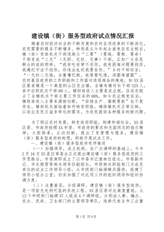 建设镇（街）服务型政府试点情况汇报