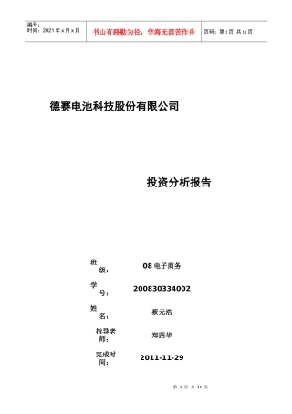 德赛电池科技股份有限公司投资分析报告