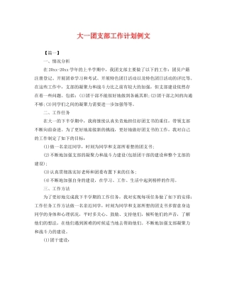 大一团支部工作计划例文 