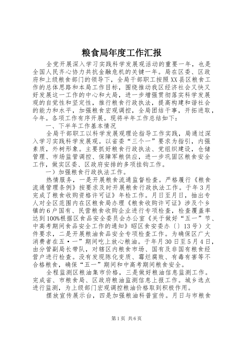 粮食局年度工作汇报_第1页