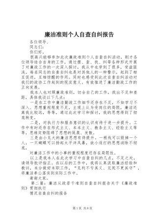 廉洁准则个人自查自纠报告